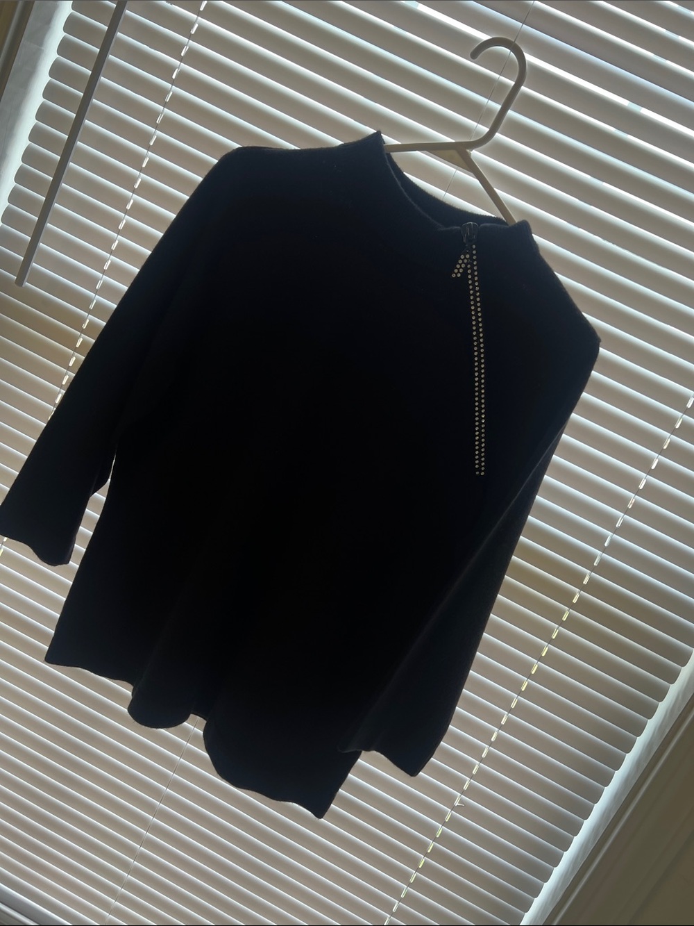 Designers Originals Black Pullover Sweater with Rhinestone Zip